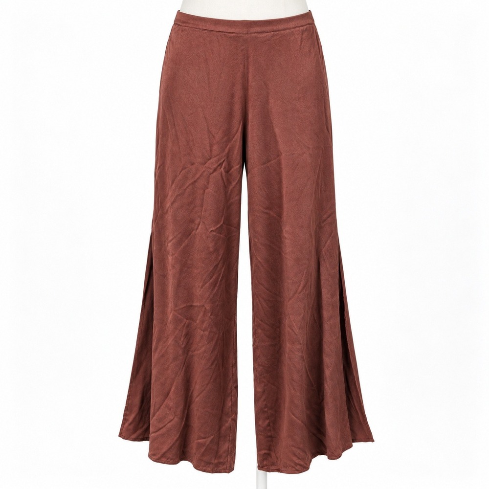 Lunya Washable Silk Wide Leg Pocket Pants Size L Burgundy Side Slit Sleepwear